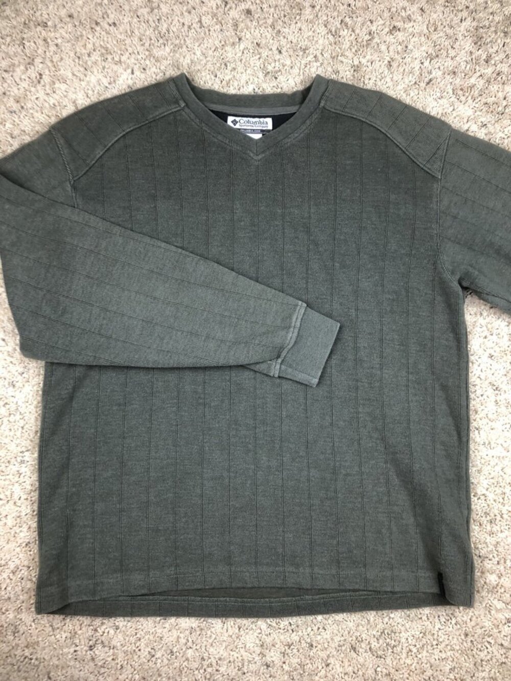 COLUMBIA SPORTSWEAR Crew Neck Green Cotton Knit Sweater Men's Size Medium HEAVY